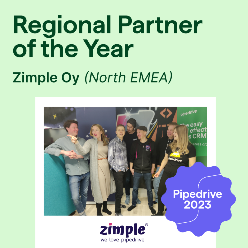 Zimple is the Pipedrive Regional Partner of the Year 2023 (North EMEA)